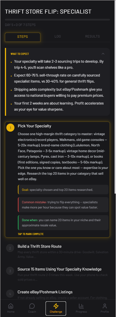 Active challenge step-by-step view